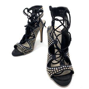 Aldo Finelli Suede Beaded Stud Lace Heels Sz 7.5